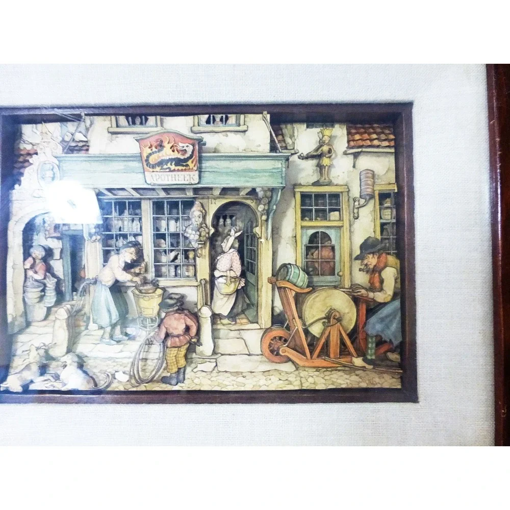 Vintage 3D cut paper picture in frame‎ wall decor hanging
